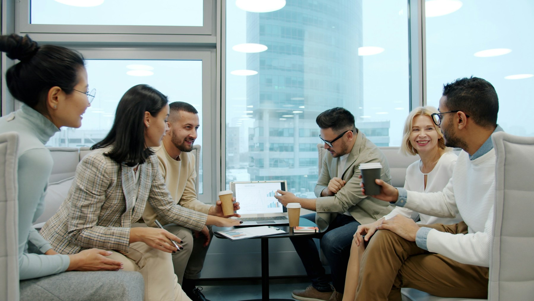 Team meeting in a modern corporate office