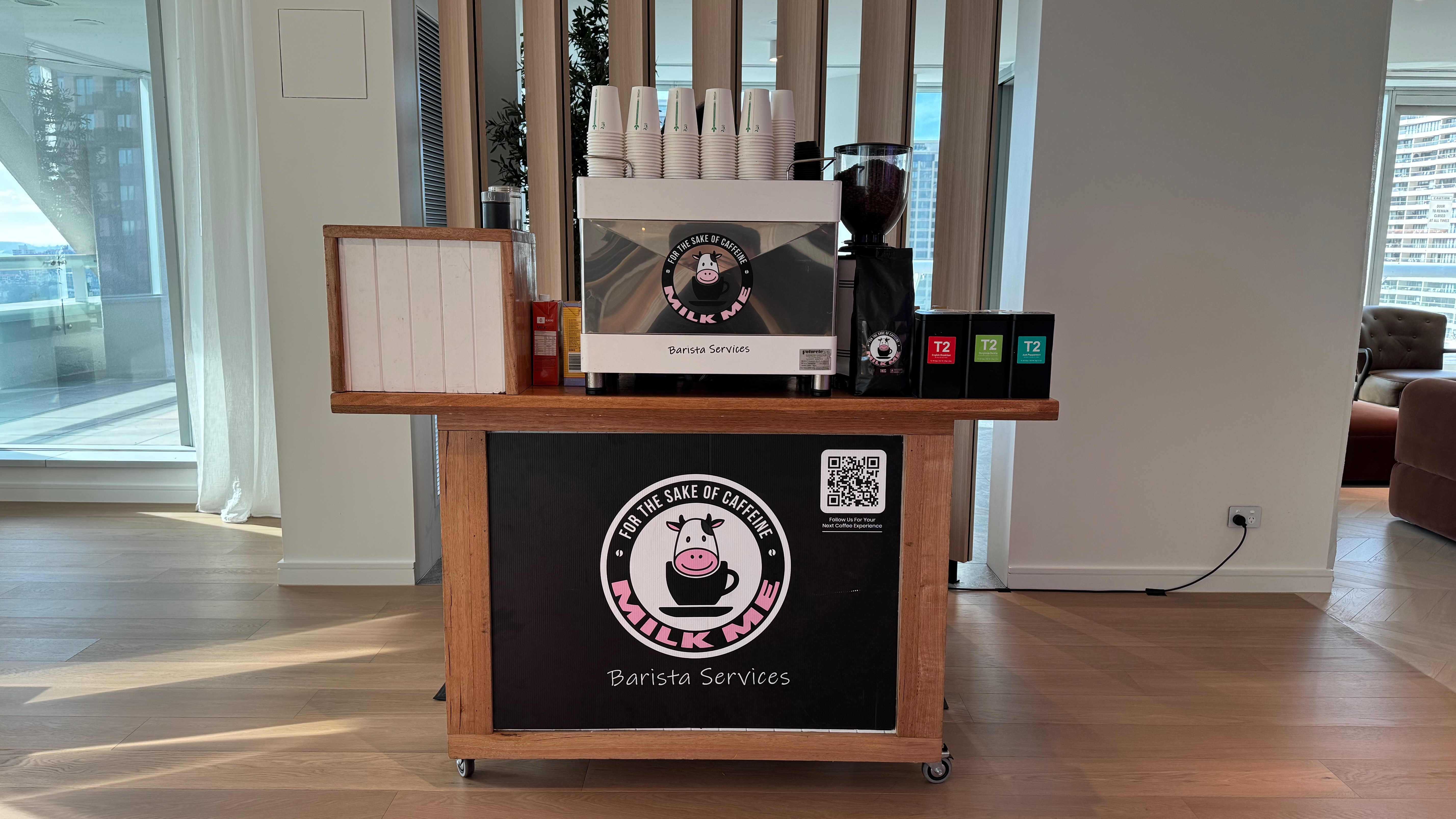 Milk Me mobile coffee cart available for dry hire